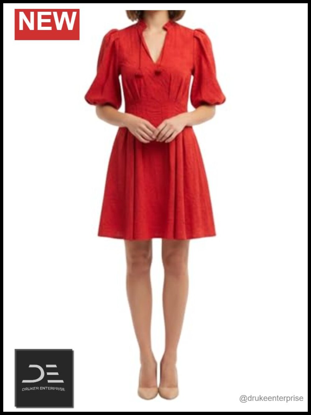 Solid Puff Sleeve Maxi Dress Casual V-Neck